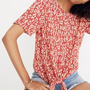 NWT Madewell Crinkled Button-Back Tie Tee